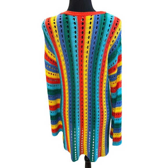 Mumu Cruz Open Knit Sweater Rainbow Tropic S 100% Viscose Boho Chic Oversized S - Picture 2 of 8
